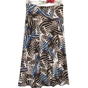 Pull on Skirt East 5th Geometric print brown blue white Full Stretchy EUC S